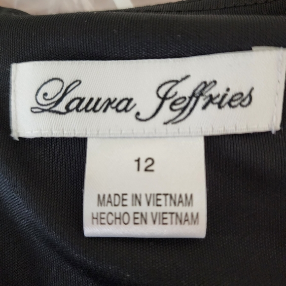 Laura Jeffries Ruched Wiggle Dress with Gold Buckle Detail Stretch Size 12 Black - Picture 9 of 10